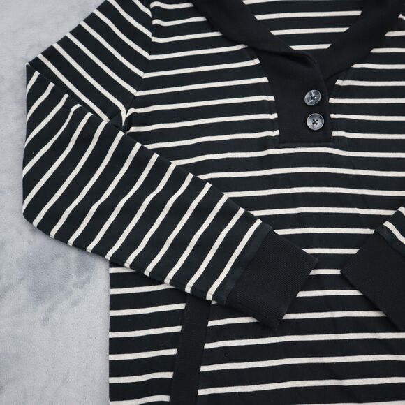 Banana Republic Sweater Womens M Black Long Sleeve Button Stripe Knit Pullover - Picture 10 of 16